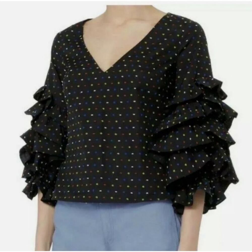 Caroline Constas Dot Ruffle Blouse